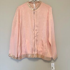 NWT NY Collection Peach/Rose Gold Bomber Jacket Size L